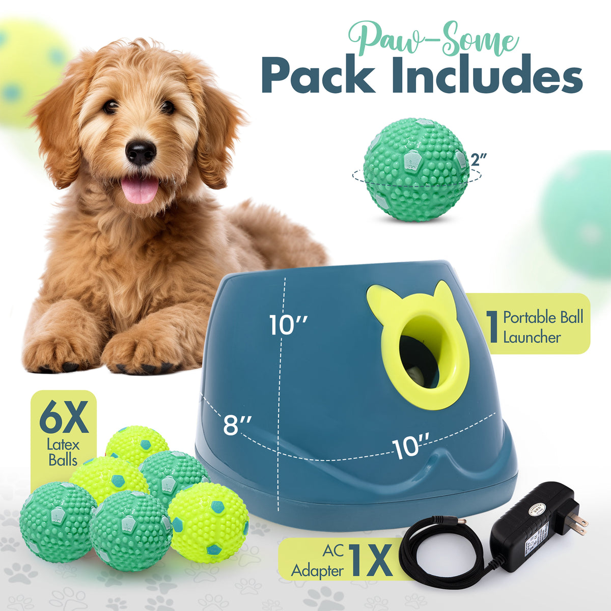 Automatic Dog Ball Launcher - Interactive Fetch Machine for Small to Medium Dogs with 6 Latex Balls and Dual Power Supply Make title more professional and balanced