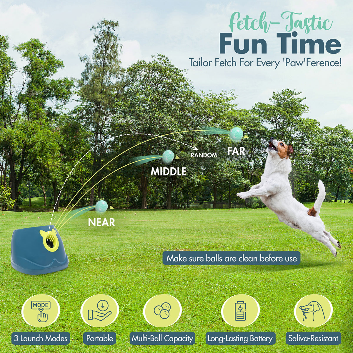 Automatic Dog Ball Launcher - Interactive Fetch Machine for Small to Medium Dogs with 6 Latex Balls and Dual Power Supply Make title more professional and balanced
