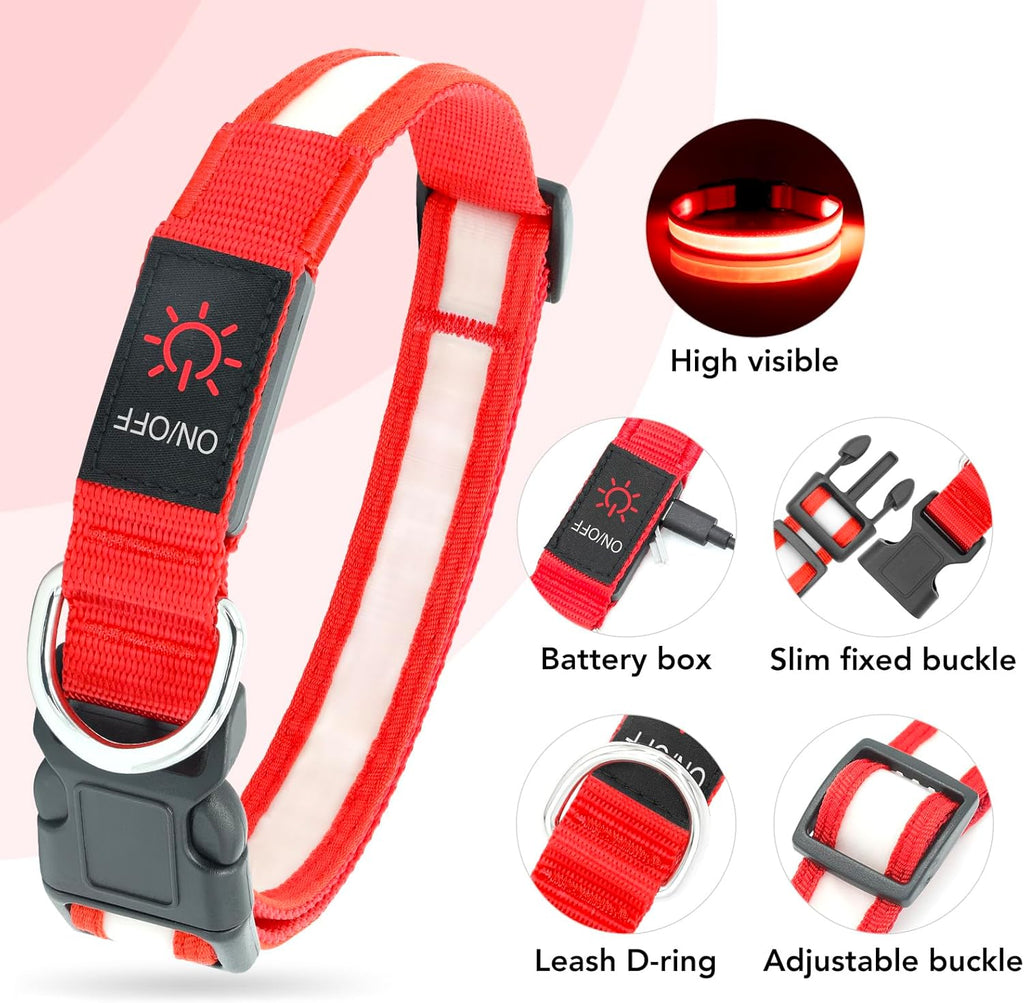 LED Dog Collar, Light up Dog Collar Adjustable USB Rechargeable Super Bright Safety Light Glowing Collars for Dogs(Medium,Red) Make title more professional and balanced