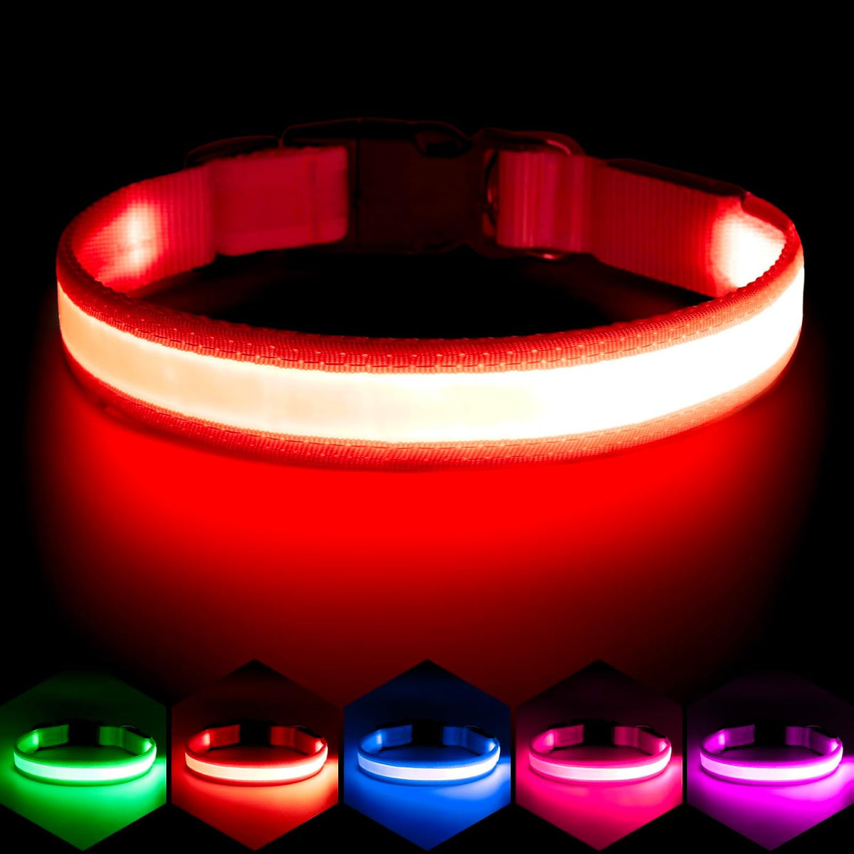 LED Dog Collar, Light up Dog Collar Adjustable USB Rechargeable Super Bright Safety Light Glowing Collars for Dogs(Medium,Red) Make title more professional and balanced