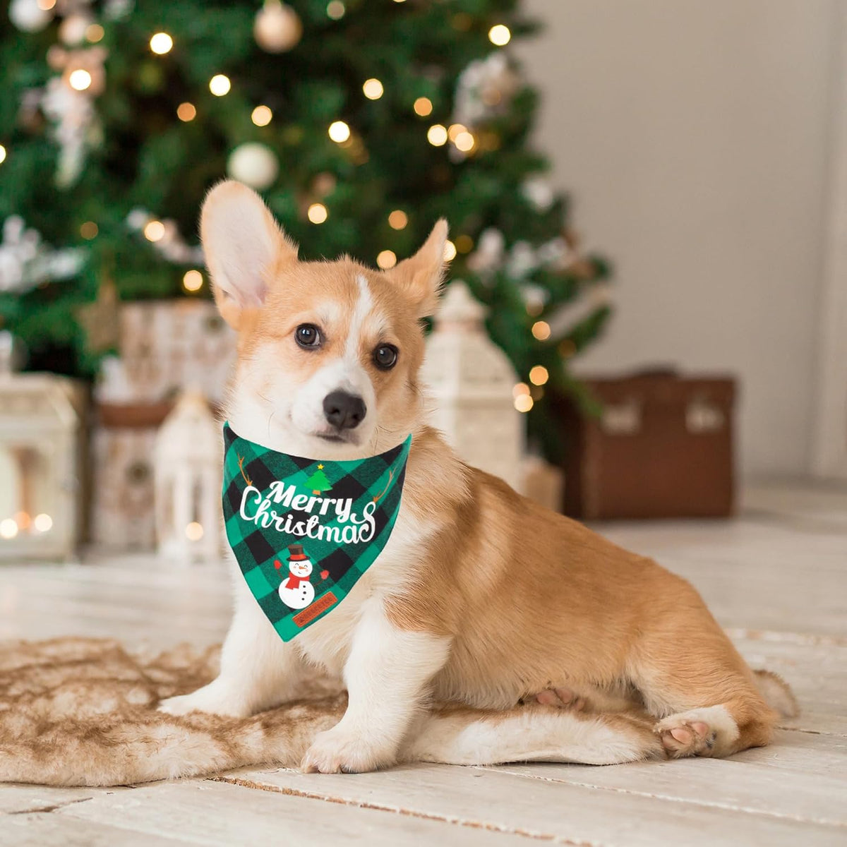 2 Pack Dog Bandana Christmas Classic Plaid Pet Scarf Triangle Bibs Kerchief Merry Christmas Santa Snowman Bandana for Medium Large Dogs Pets (Large) Make title more professional and balanced