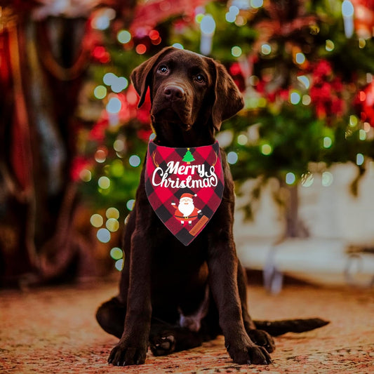 2 Pack Dog Bandana Christmas Classic Plaid Pet Scarf Triangle Bibs Kerchief Merry Christmas Santa Snowman Bandana for Medium Large Dogs Pets (Large) Make title more professional and balanced