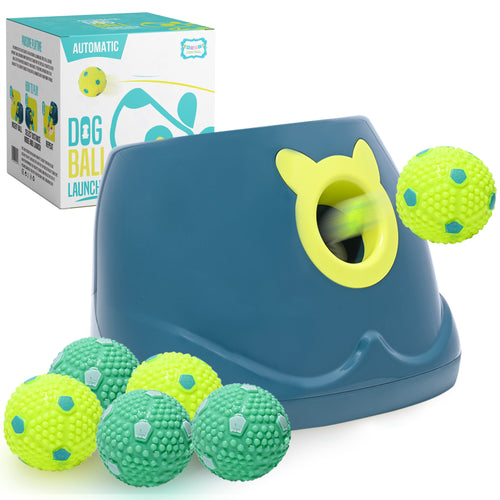 Automatic Dog Ball Launcher - Interactive Fetch Machine for Small to Medium Dogs with 6 Latex Balls and Dual Power Supply Make title more professional and balanced