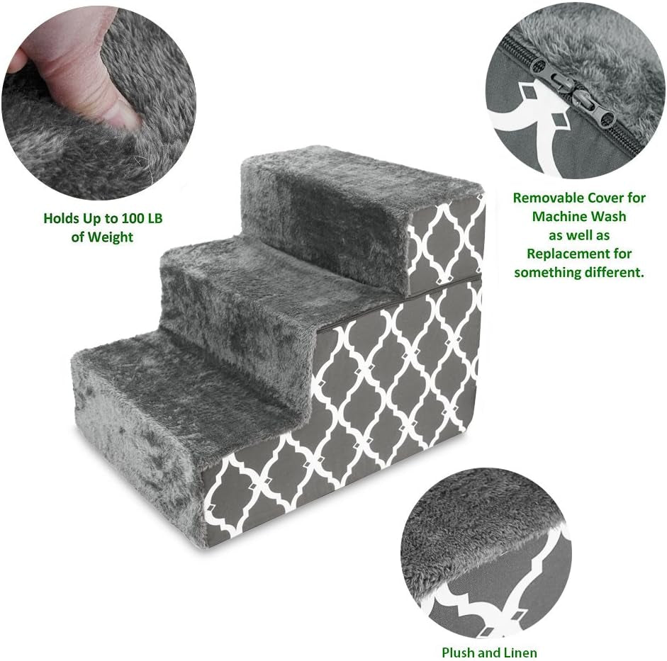 Dog Stairs & Steps - Foam Steps for Small Dogs & Cats, Non-Slip Indoor Balanced Pet Step Support, Dog Ramp, No Assembly, Foldable Stair, 3-Step Make title more professional and balanced