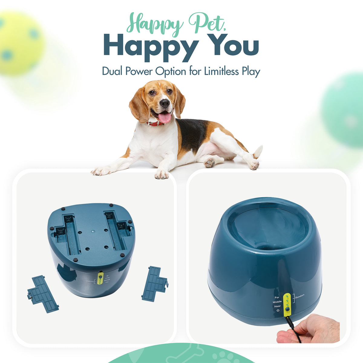 Automatic Dog Ball Launcher - Interactive Fetch Machine for Small to Medium Dogs with 6 Latex Balls and Dual Power Supply Make title more professional and balanced