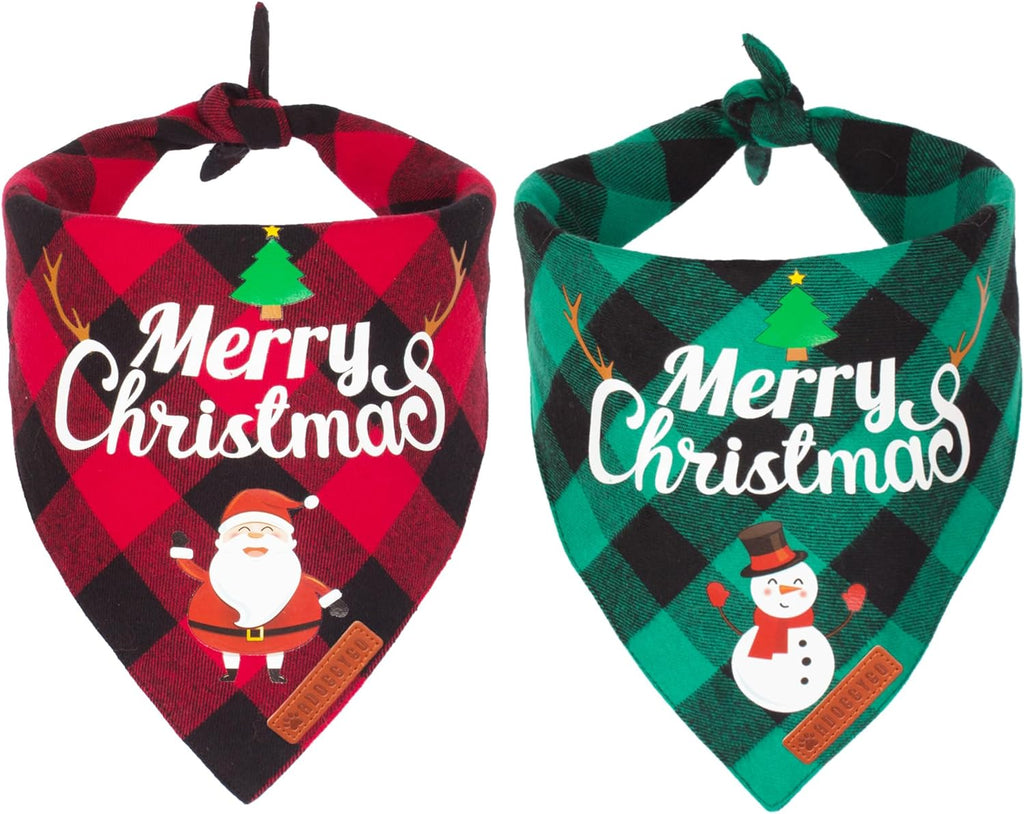 2 Pack Dog Bandana Christmas Classic Plaid Pet Scarf Triangle Bibs Kerchief Merry Christmas Santa Snowman Bandana for Medium Large Dogs Pets (Large) Make title more professional and balanced