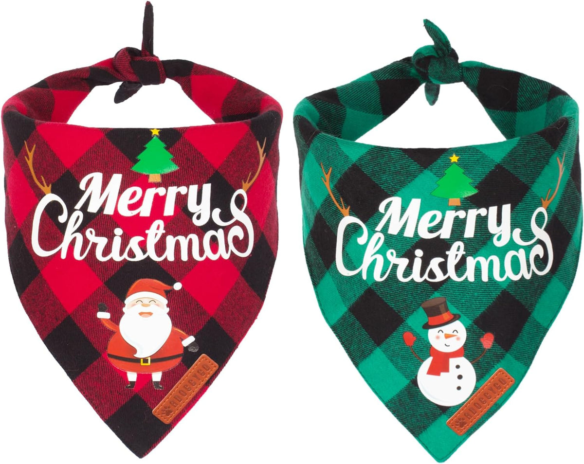 2 Pack Dog Bandana Christmas Classic Plaid Pet Scarf Triangle Bibs Kerchief Merry Christmas Santa Snowman Bandana for Medium Large Dogs Pets (Large) Make title more professional and balanced