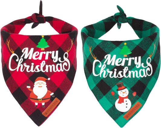 2 Pack Dog Bandana Christmas Classic Plaid Pet Scarf Triangle Bibs Kerchief Merry Christmas Santa Snowman Bandana for Medium Large Dogs Pets (Large) Make title more professional and balanced