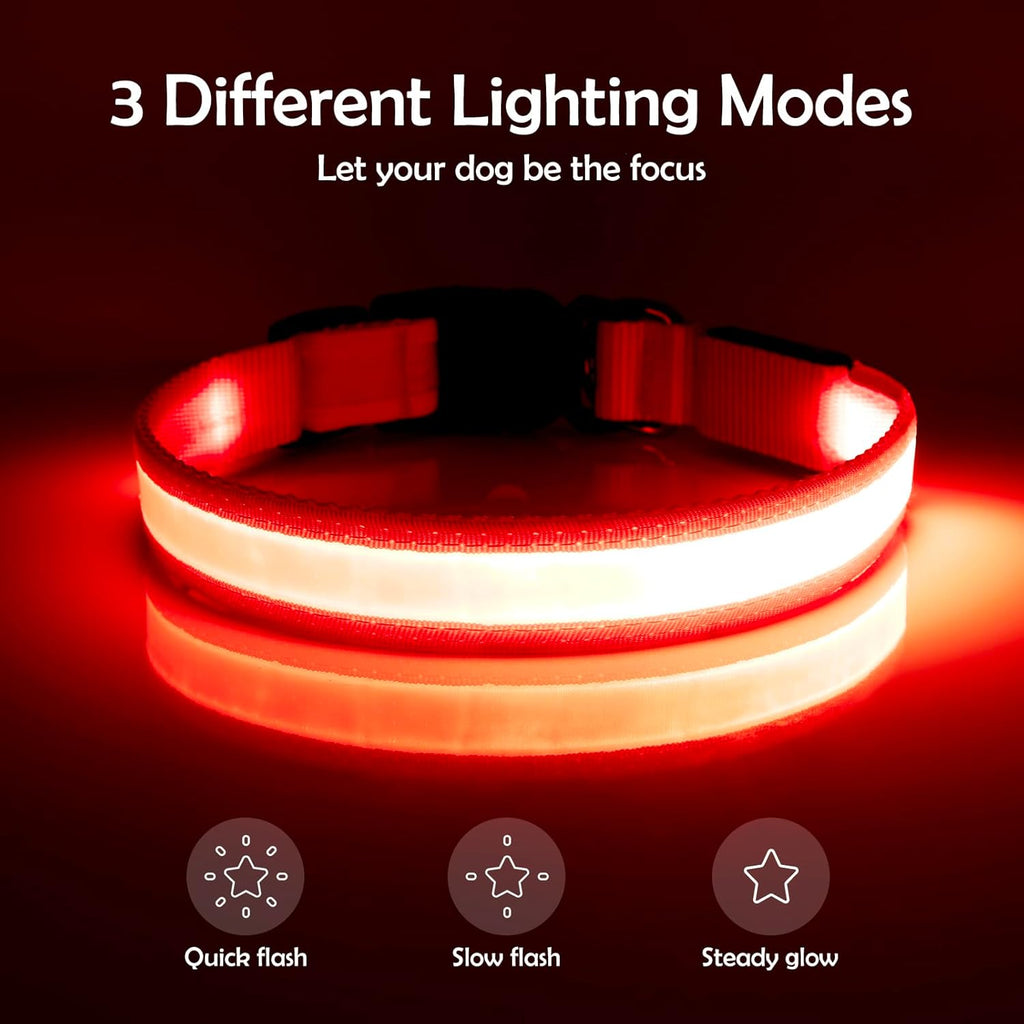 LED Dog Collar, Light up Dog Collar Adjustable USB Rechargeable Super Bright Safety Light Glowing Collars for Dogs(Medium,Red) Make title more professional and balanced